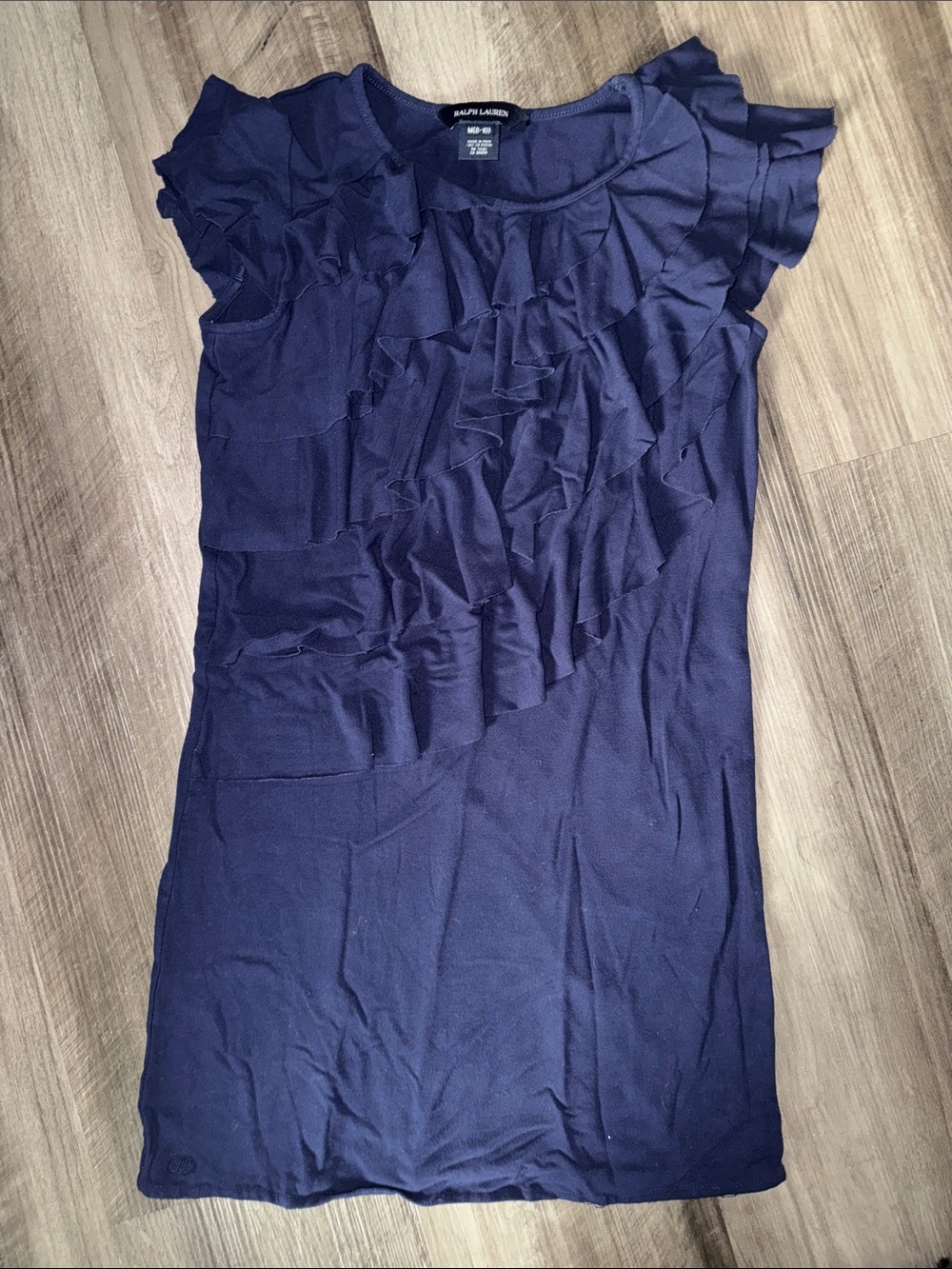 Ralph Lauren medium 8-10 girls dress navy blue ruffle sleeveless